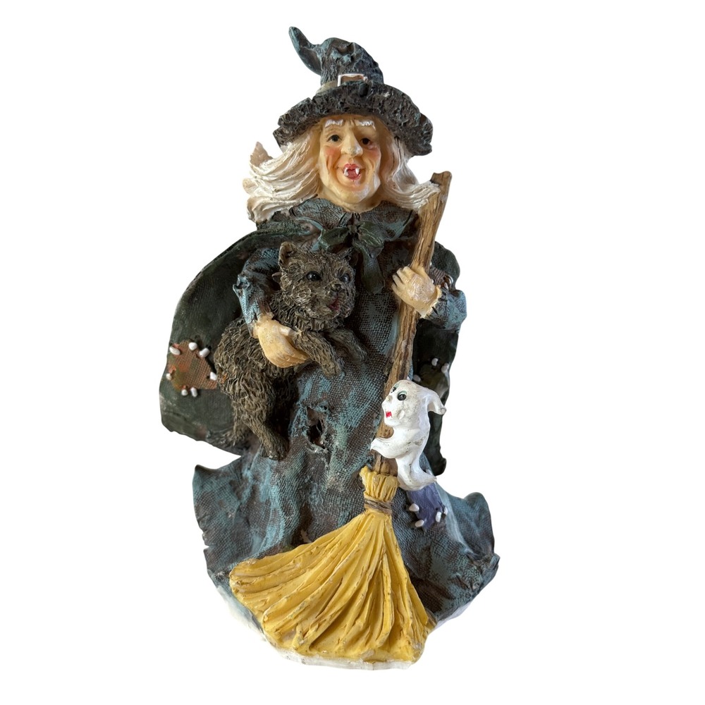 Ks Collection Witty Witches 5" Resin Figurine Witch Cat Ghost Halloween Decor